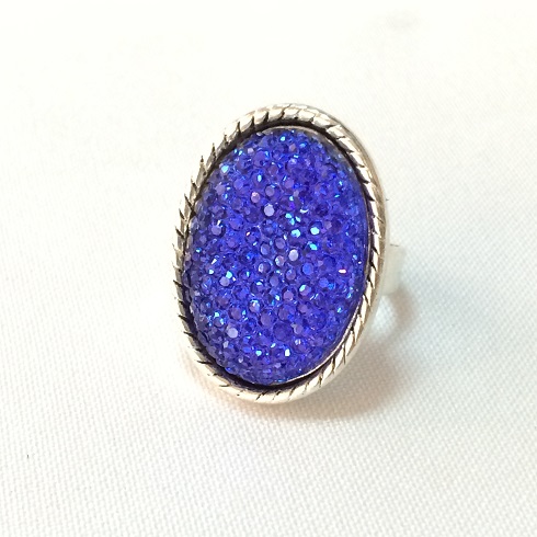 Anel ajustável oval azul