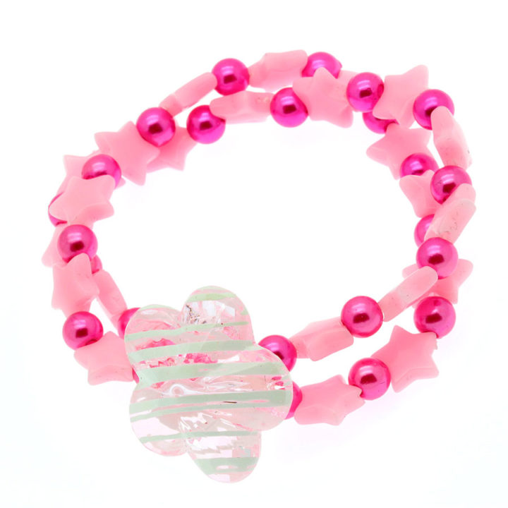 Pulseira elástica rosa com estrelas