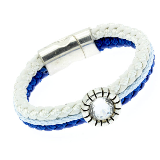 Pulseira de couro azul e branca