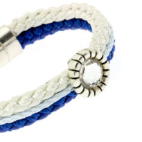Pulseira de couro azul e branca