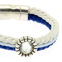 Pulseira de couro azul e branca