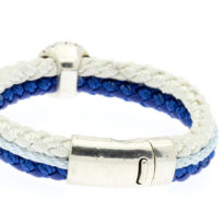 Pulseira de couro azul e branca