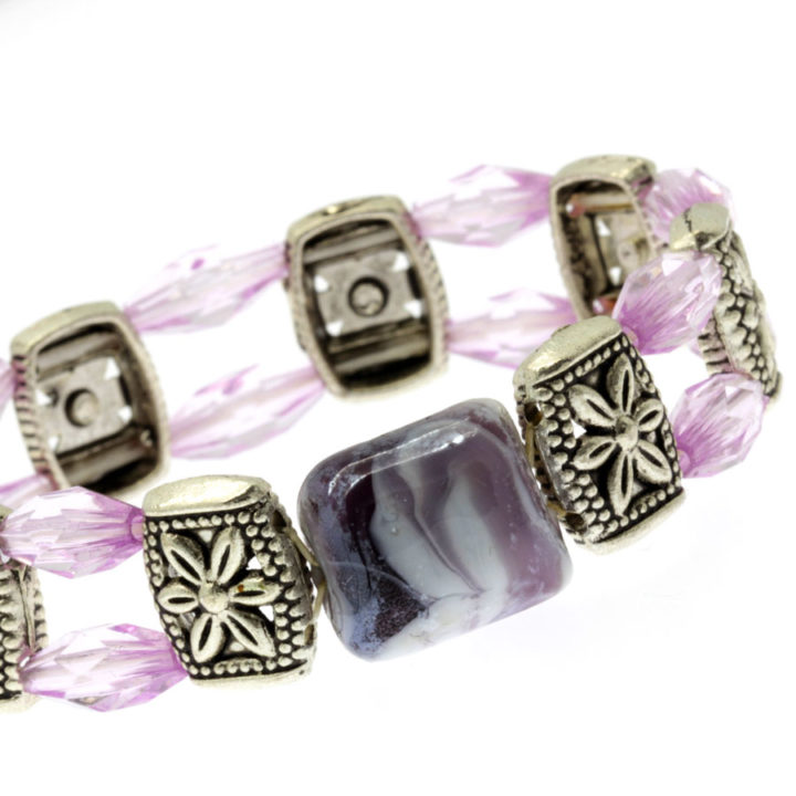 Pulseira elástica lilás fila dupla