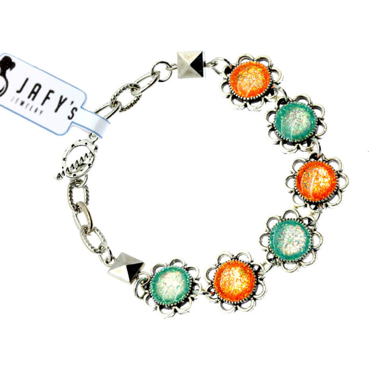 Pulseira de resina laranja turquesa