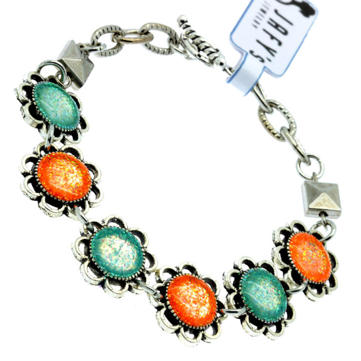 Pulseira de resina laranja turquesa