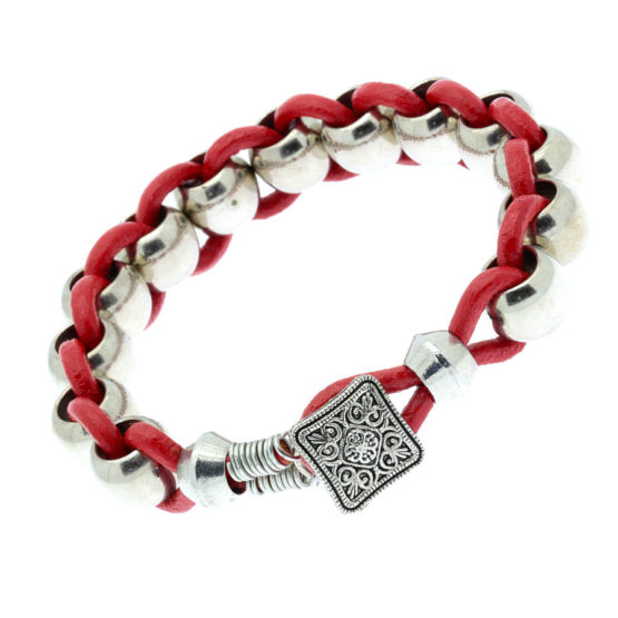Pulseira de couro vermelho
