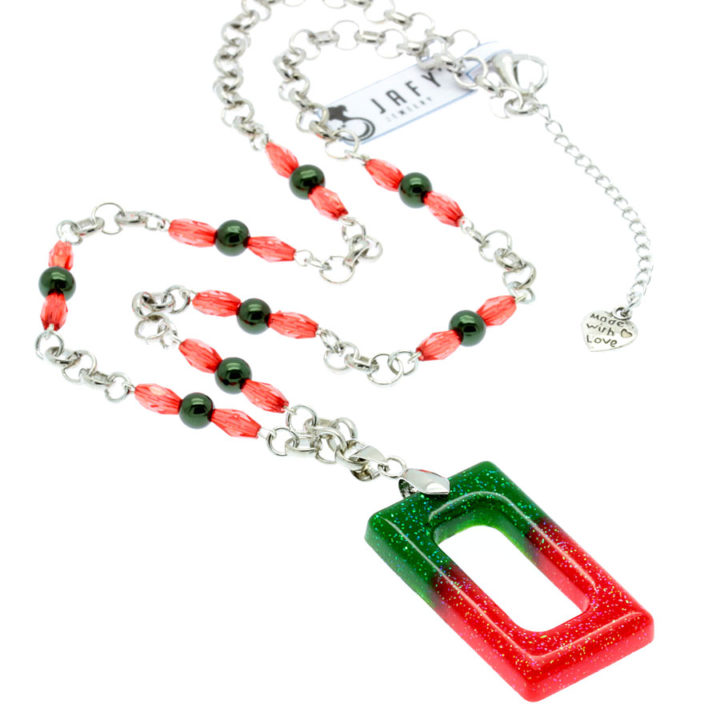 Colar com rectângulo vermelho e verde