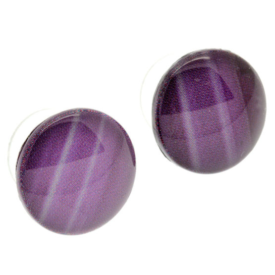 Brincos botão roxo em vidro