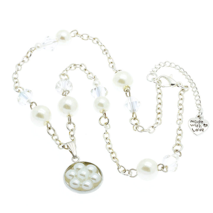 Colar de corrente, pérola e cristal