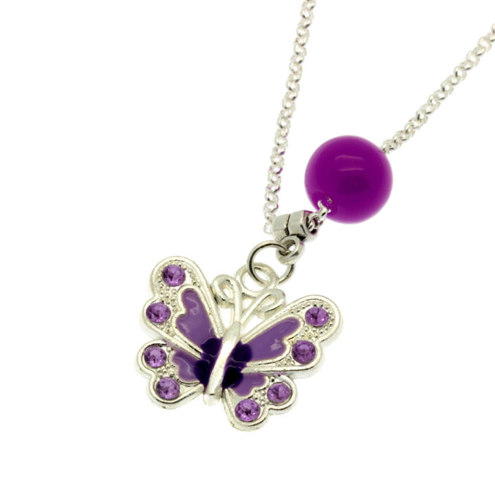 Colar com pendente borboleta roxo