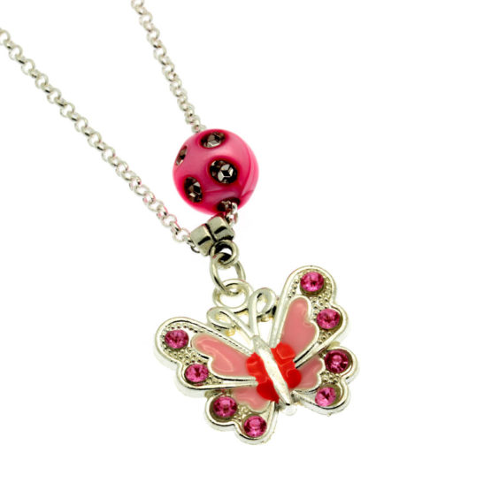 Colar com pendente borboleta rosa