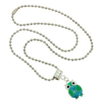 Blue and green owl necklace