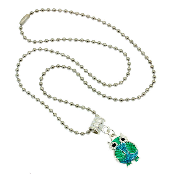 Blue and green owl necklace