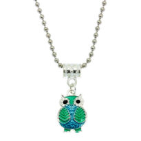 Blue and green owl necklace