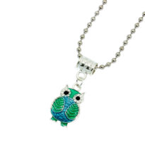 Blue and green owl necklace