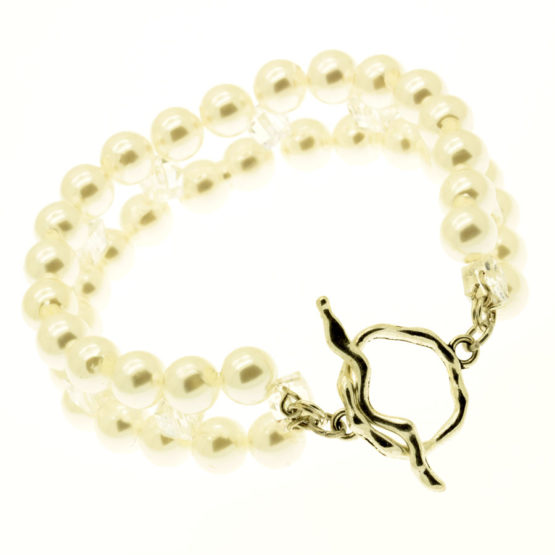 Pulseira de pérolas com cubos de vidro