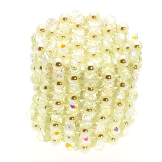 Pulseira pérola e cristal elástica larga para Noivas