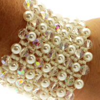 Pulseira pérola e cristal elástica larga para Noivas