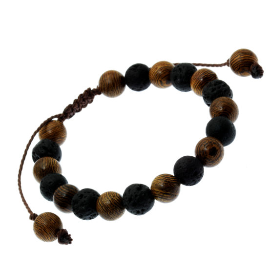 Pulseira Tibetana de madeira com pedra natural vulcânica