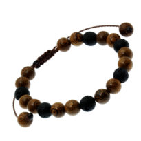 Pulseira Tibetana de madeira com pedra natural vulcânica