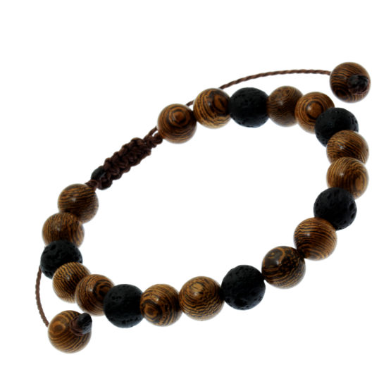 Pulseira Tibetana de madeira com pedra natural vulcânica