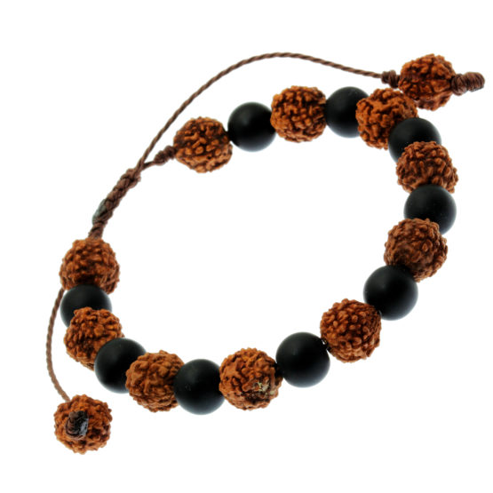 Pulseira Tibetana de sementes com pedra natural ónix mate
