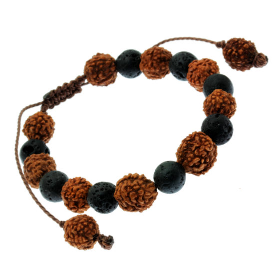 Pulseira Tibetana de sementes com pedra natural vulcânica