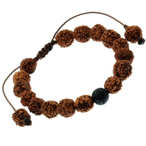 Pulseira Tibetana de sementes com pedra natural vulcânica
