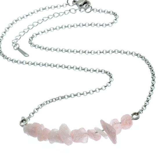 Colar com pedras naturais quartz rosa