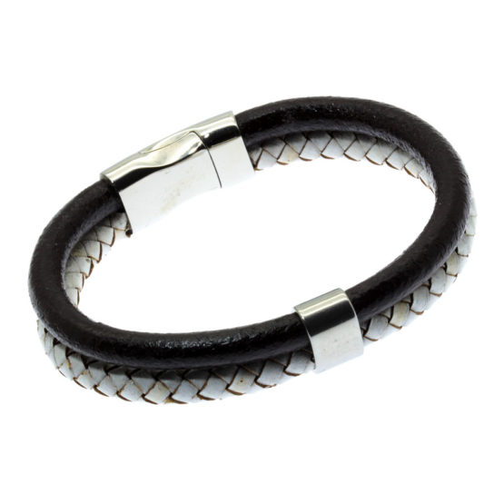 Pulseira de couro castanho branco dupla