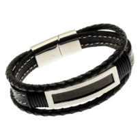 Pulseira de couro preto tripla