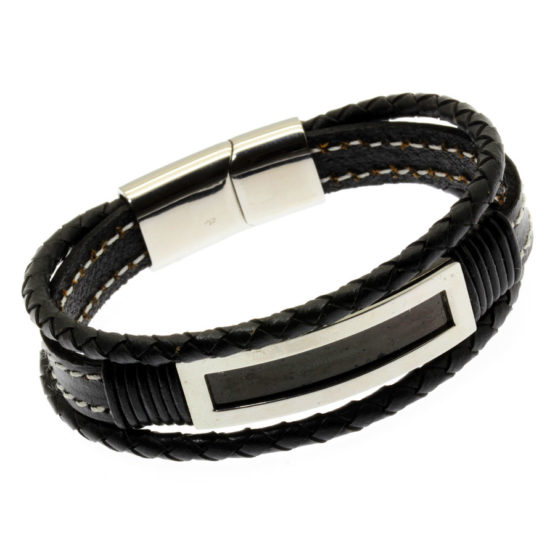 Pulseira de couro preto tripla
