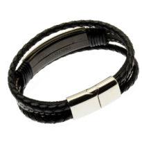 Pulseira de couro preto tripla