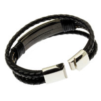 Pulseira de couro preto tripla