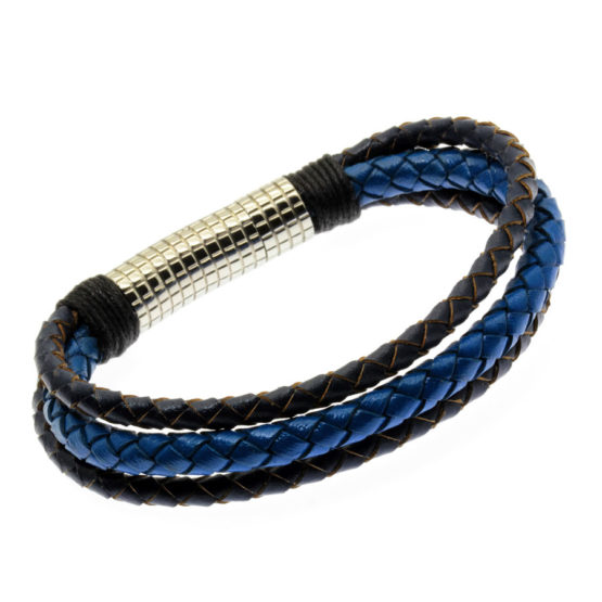 Pulseira de couro azul tripla