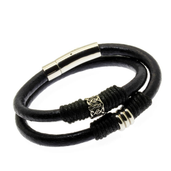 Pulseira de couro preto dupla
