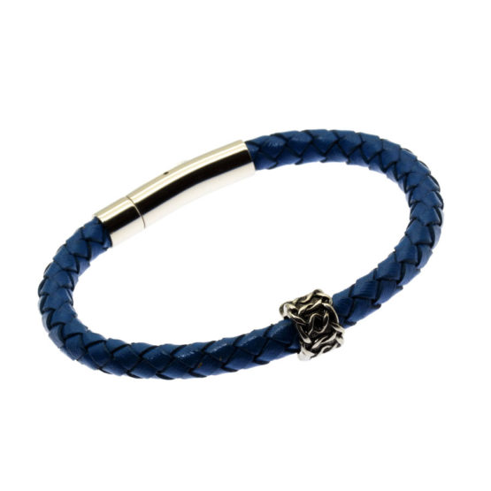 Pulseira de couro azul entrançada