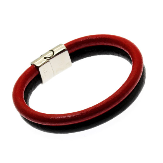 Pulseira de couro preto vermelho dupla