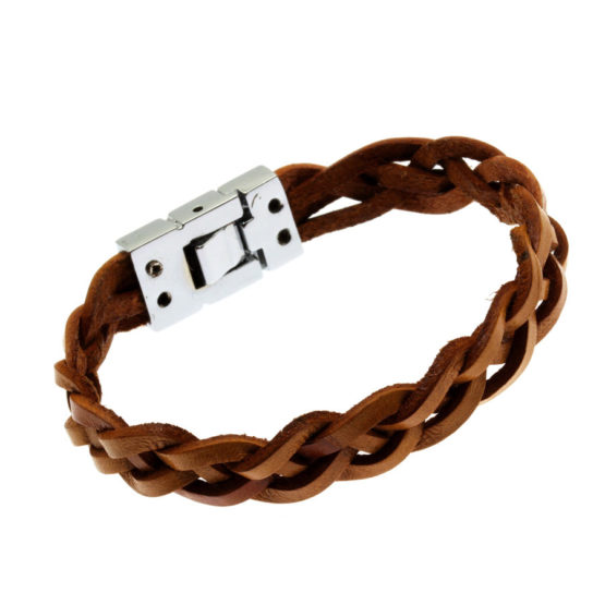 Pulseira de couro ao natural trança