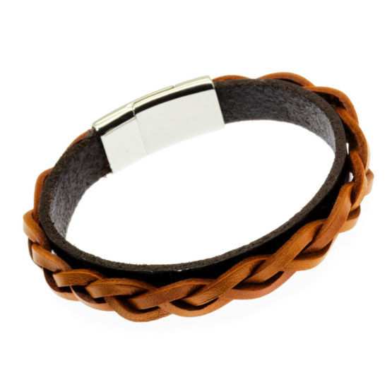 Pulseira de couro castanho dupla