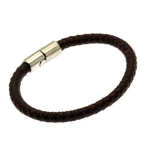 Pulseira de couro castanho entrançado