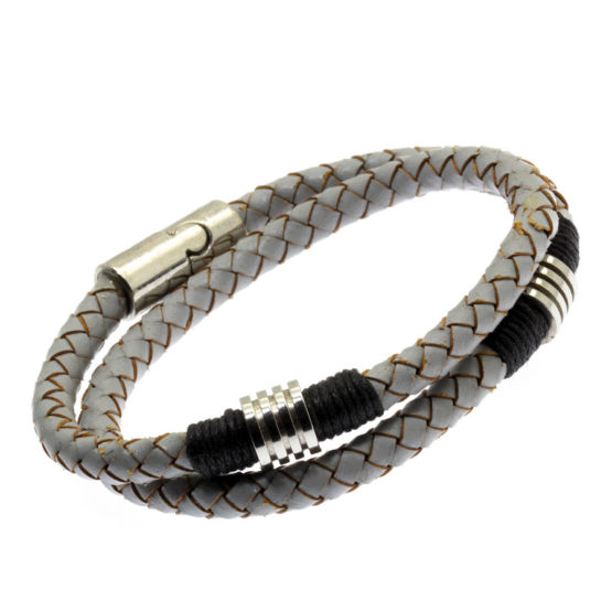 Pulseira de couro cinzento dupla