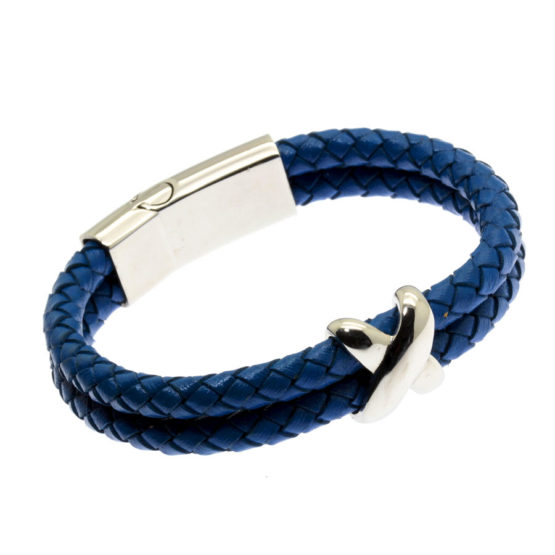 Pulseira de couro azul dupla