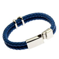 Pulseira de couro azul dupla