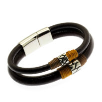 Pulseira de couro castanho dupla