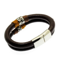 Pulseira de couro castanho dupla