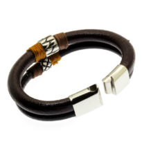 Pulseira de couro castanho dupla