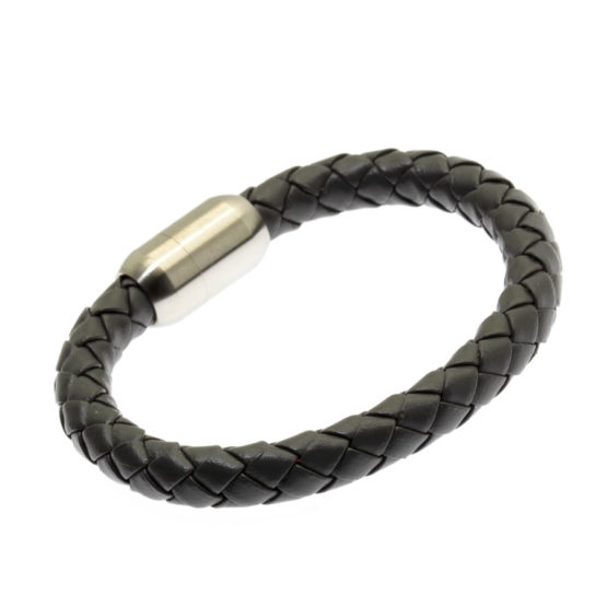 Pulseira de couro cinzento grossa