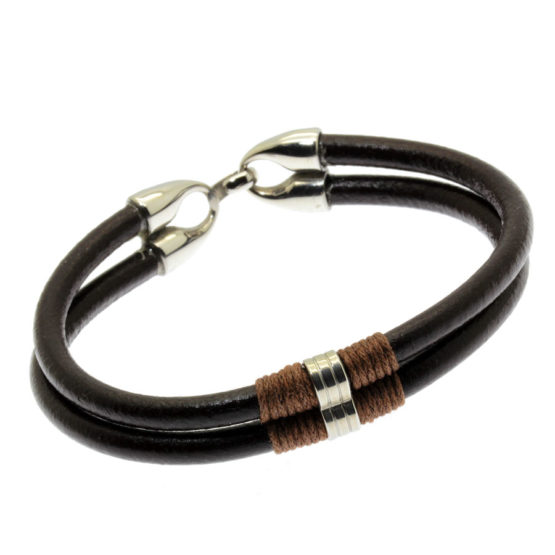 Pulseira de couro castanho dupla