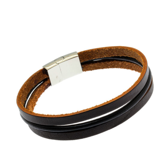 Pulseira de couro castanho e preto